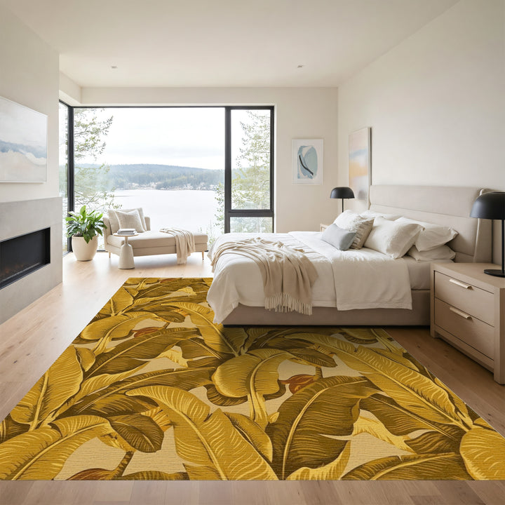 Golden Banana Leaf Tropical Jungle Rug