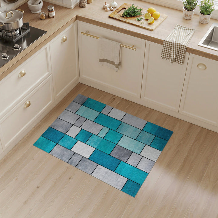 Geometric Teal Block Area Rug