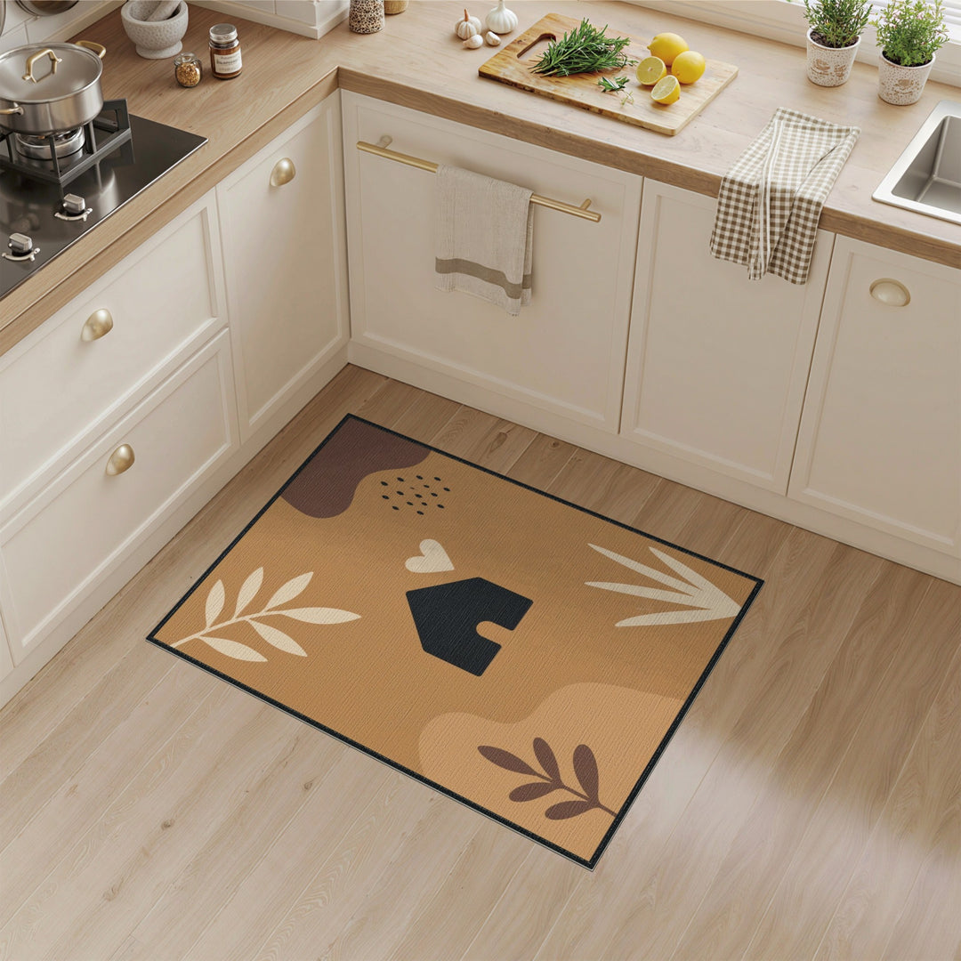 Abstract House Heart Brown Area Rug