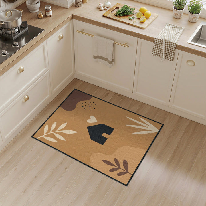 Abstract House Heart Brown Area Rug