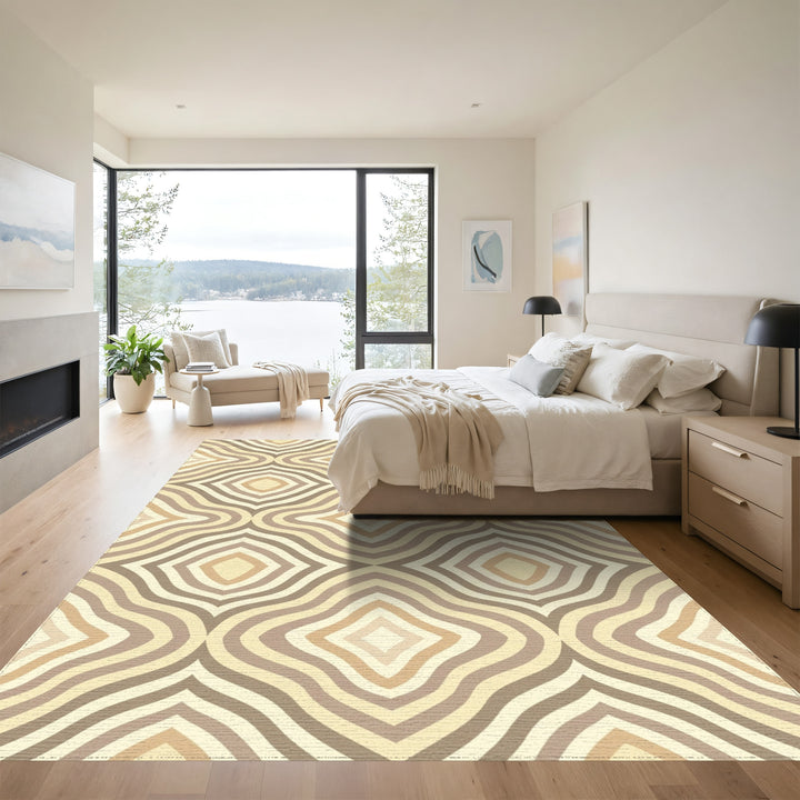 Neutral Earth Tone Rounded Diamonds Rug