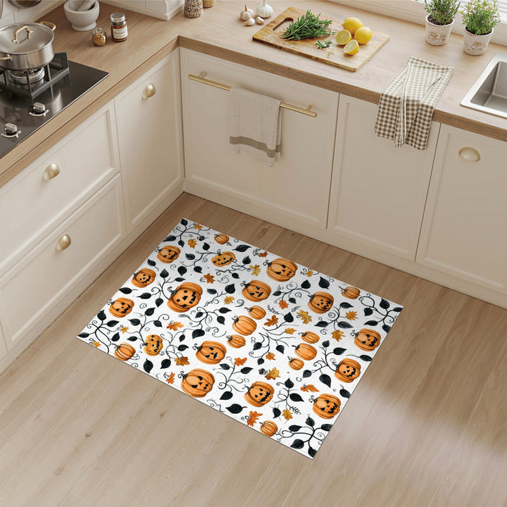 Orange Pumpkin Vine Washable Area Rug