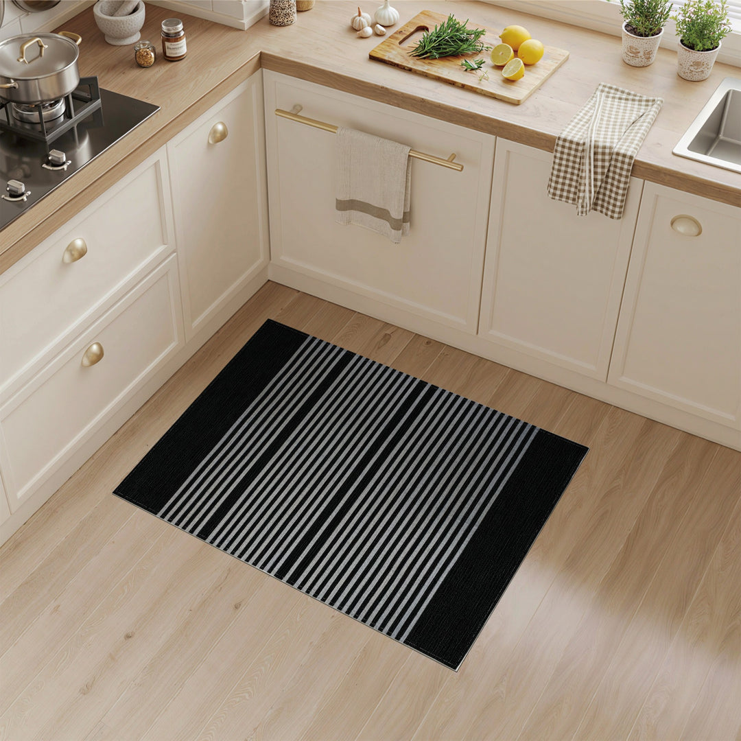 Black and Grey Striped Geometric Area Rug
