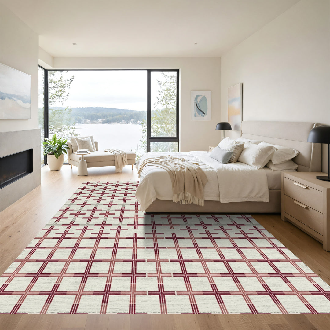 Rich Burgundy Graduated Grid Crosses Rug