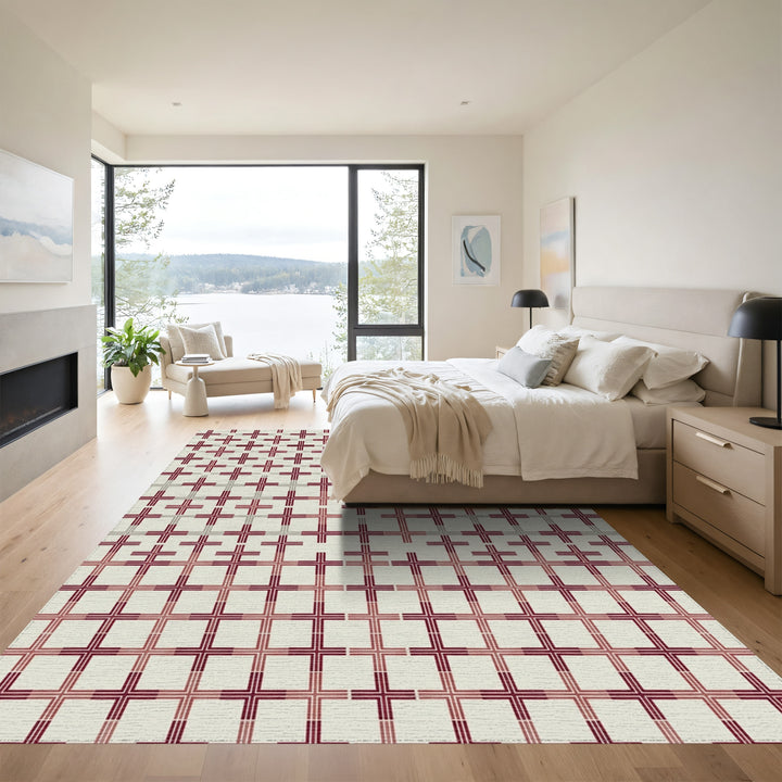Rich Burgundy Graduated Grid Crosses Rug