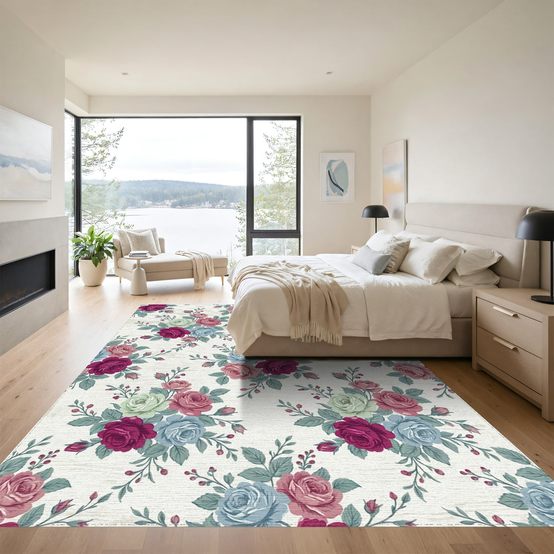 Vintage Rose Bouquet Floral Arrangement Rug