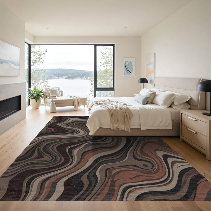 Earthy Brown Swirl Marble Rug