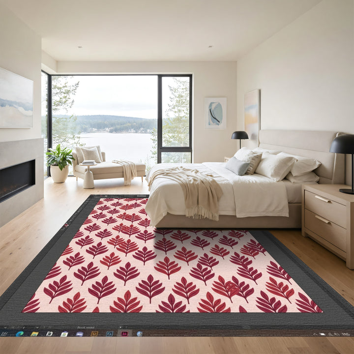 Crimson Leafy Botanical Repeat Rug