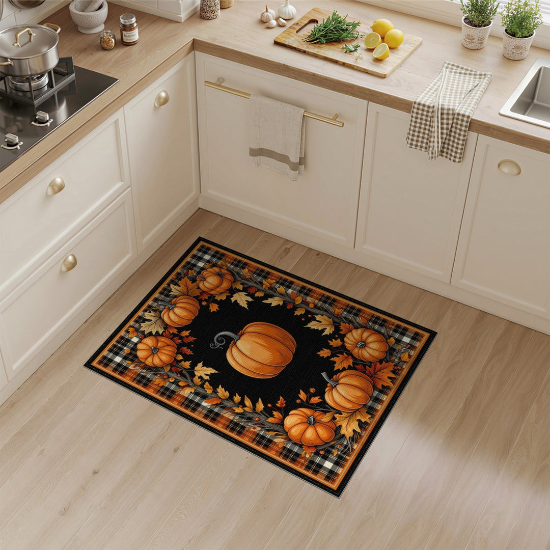 Pumpkin Plaid Fall Harvest Area Rug