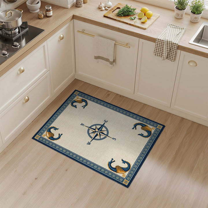 Blue Seahorse Compass Coastal Area Rug