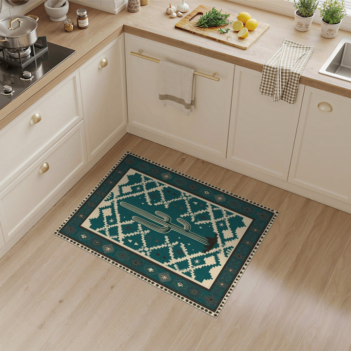 Teal Southwestern Cactus Area Rug
