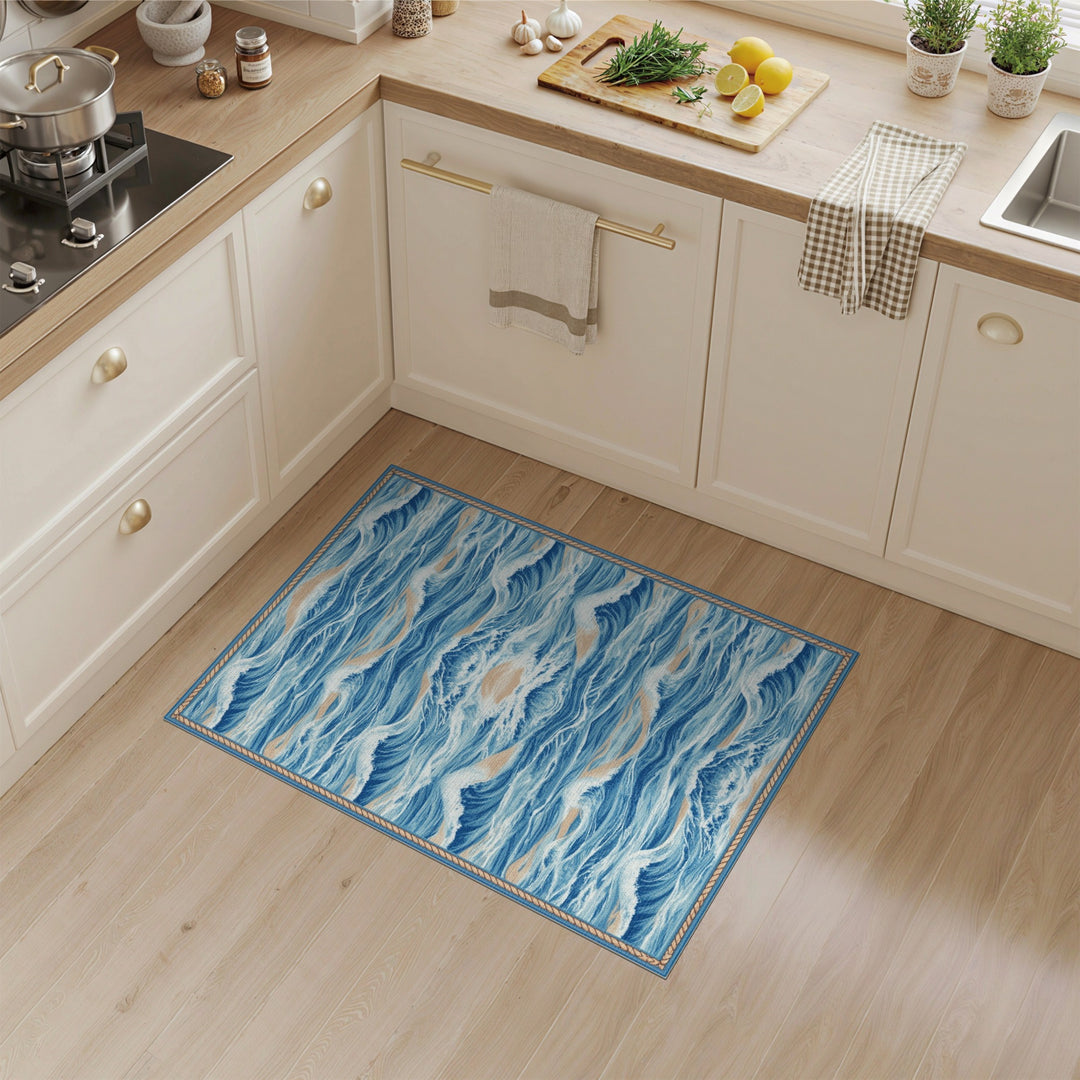 Symmetrical Blue Ocean Waves Area Rug