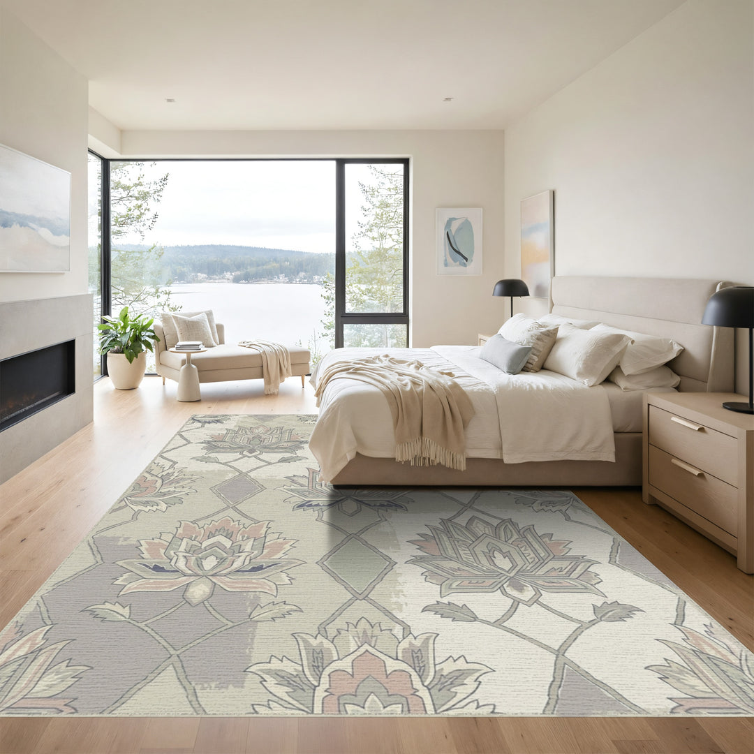 Pastel Floral Lattice Medallion Rug