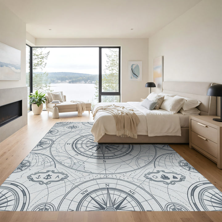 Nautical Compass Rose Map Graphic Rug