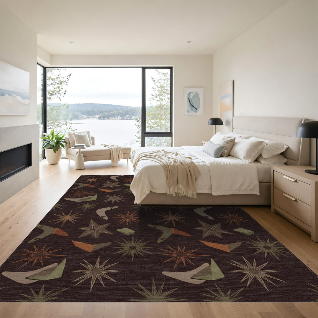 Retro Boomerang Starburst Geometric Shapes Rug