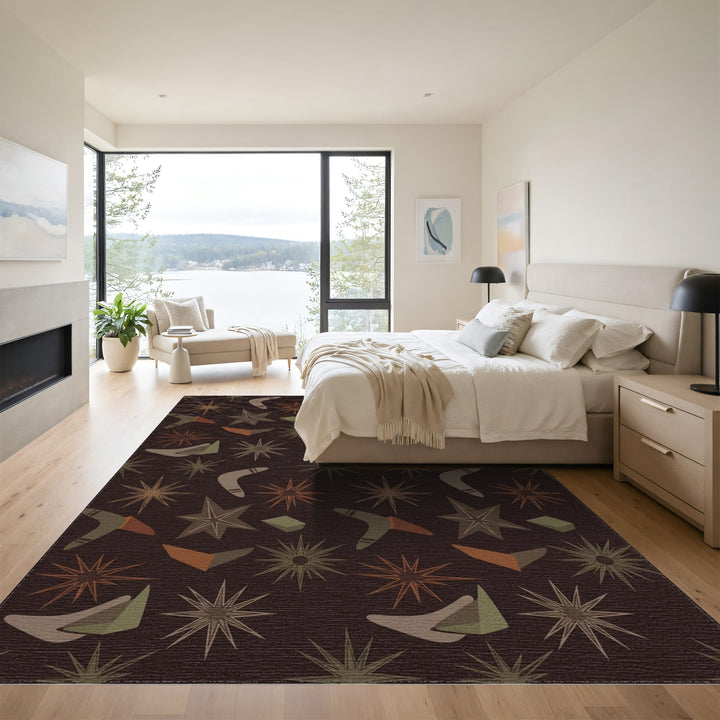 Retro Boomerang Starburst Geometric Shapes Rug