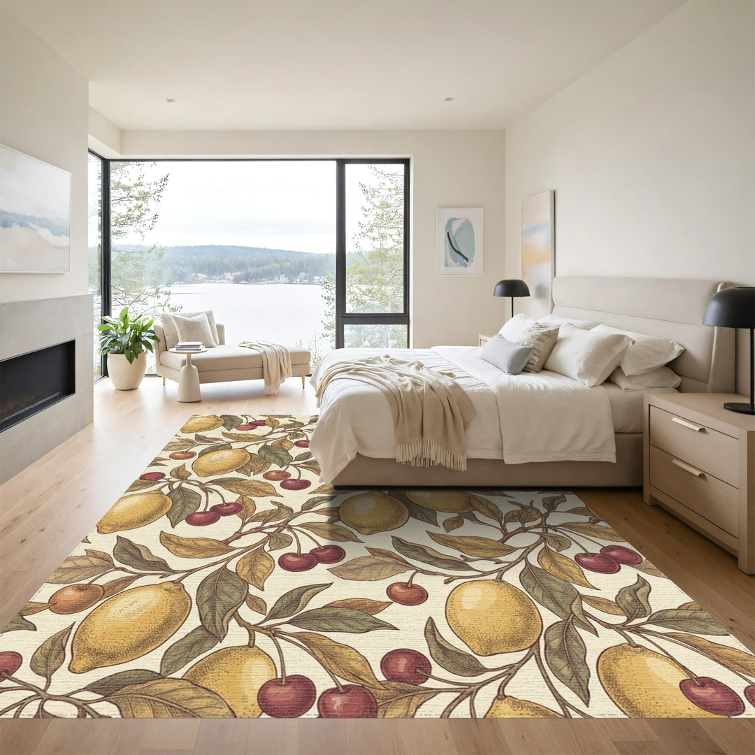 Vintage Yellow Lemon Cherry Branches Rug