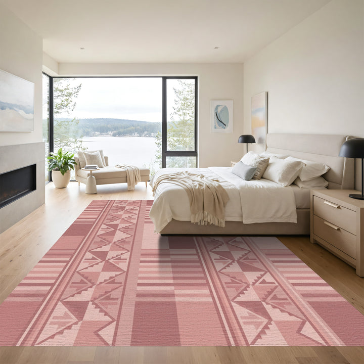Muted Rose Geometric Staircase Stripe Rug