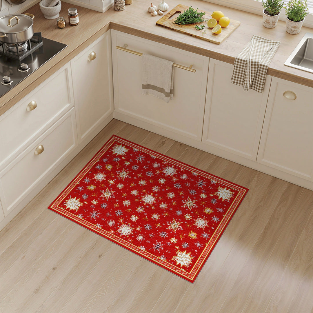 Red Geometric Modern Red Snowflake Area Rug