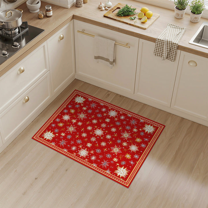 Red Geometric Modern Red Snowflake Area Rug