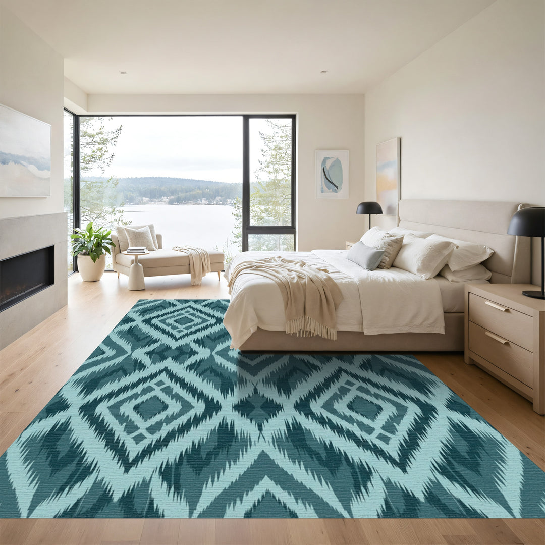 Teal Diamond Ikat Rug
