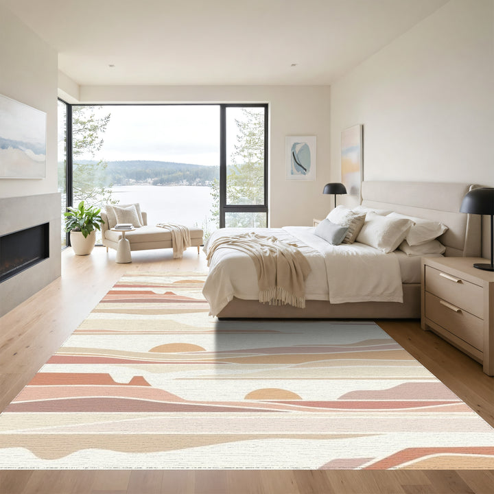 Earthy Desert Landscape Sunburst Layers Rug