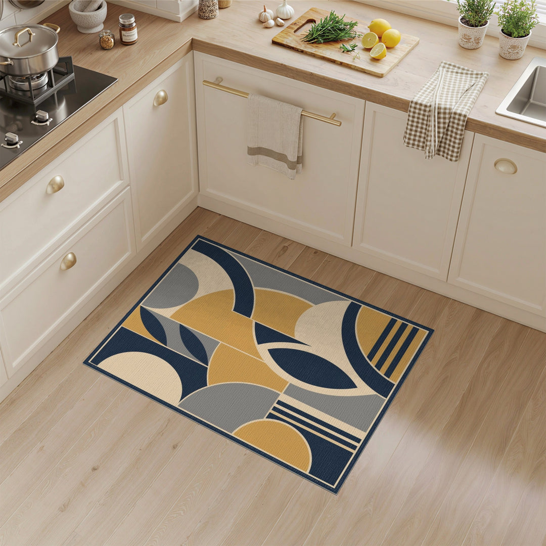 Multi-color and Patterns Navy Gold Geometric Modern Area Rug