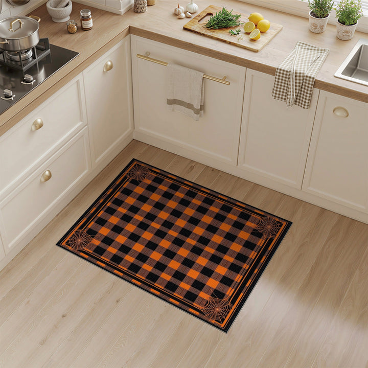 Orange Buffalo Check Spider Web Area Rug