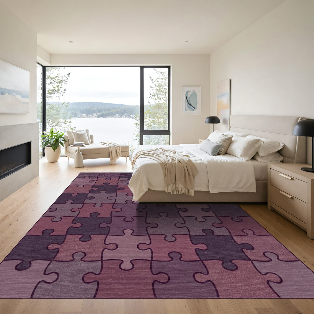 Muted Plum Puzzle Piece Collage Rug
