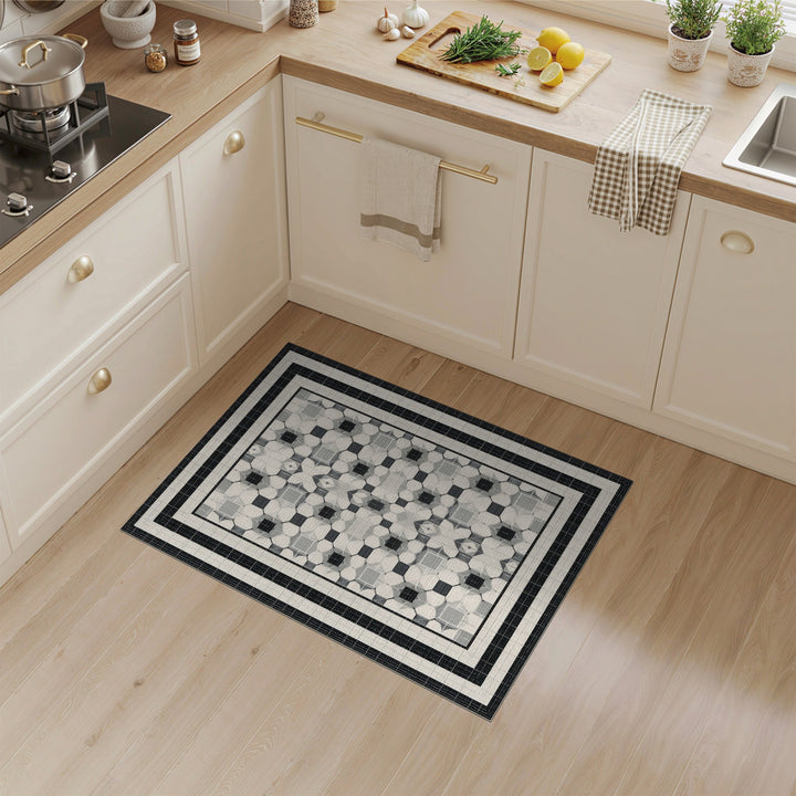 Black and White Black White Geometric Octagon Area Rug