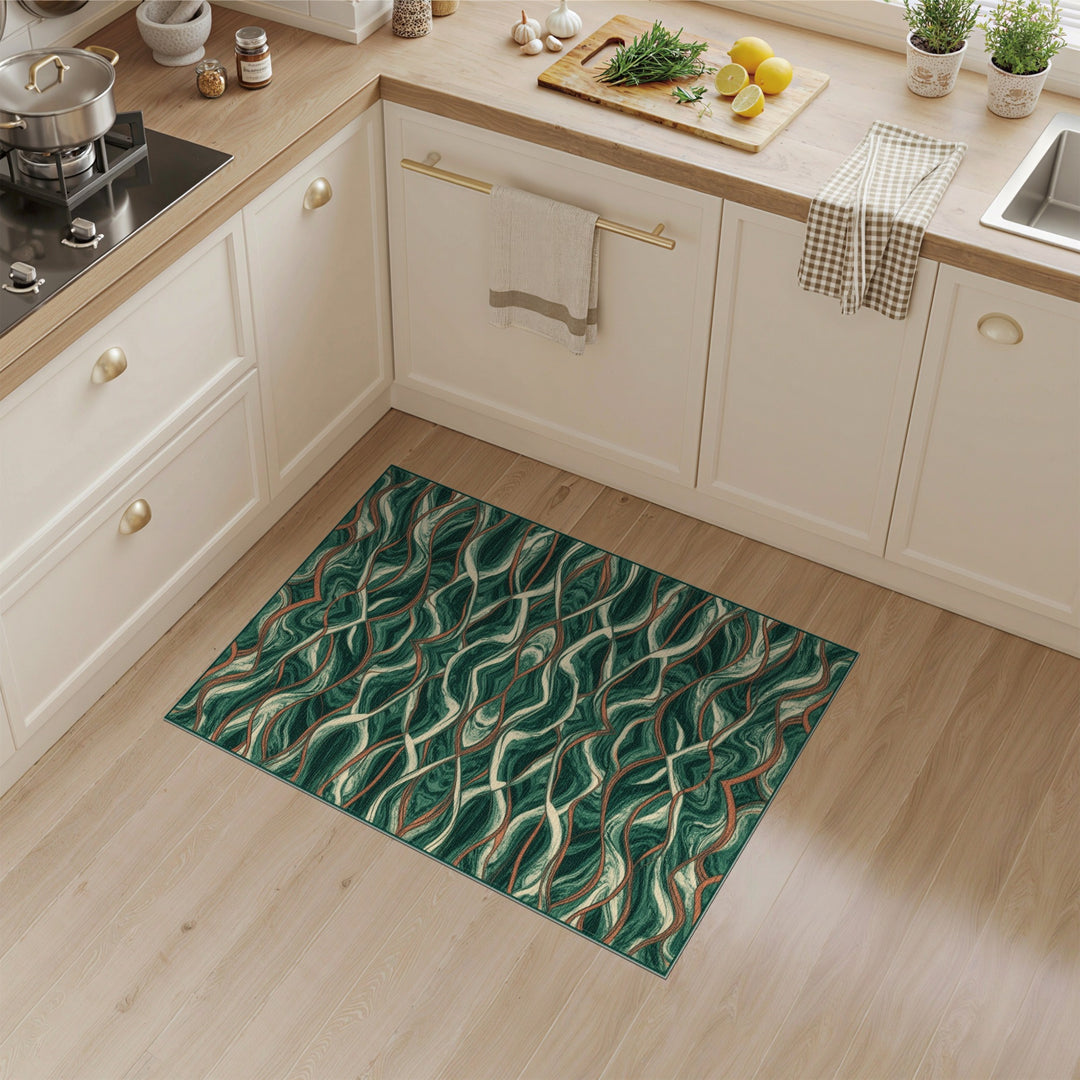 Green Abstract Wave Area Rug
