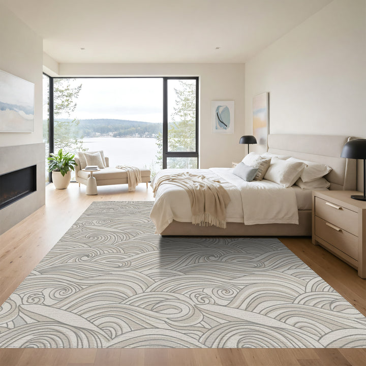 Neutral Tone Swirling Ocean Waves Rug