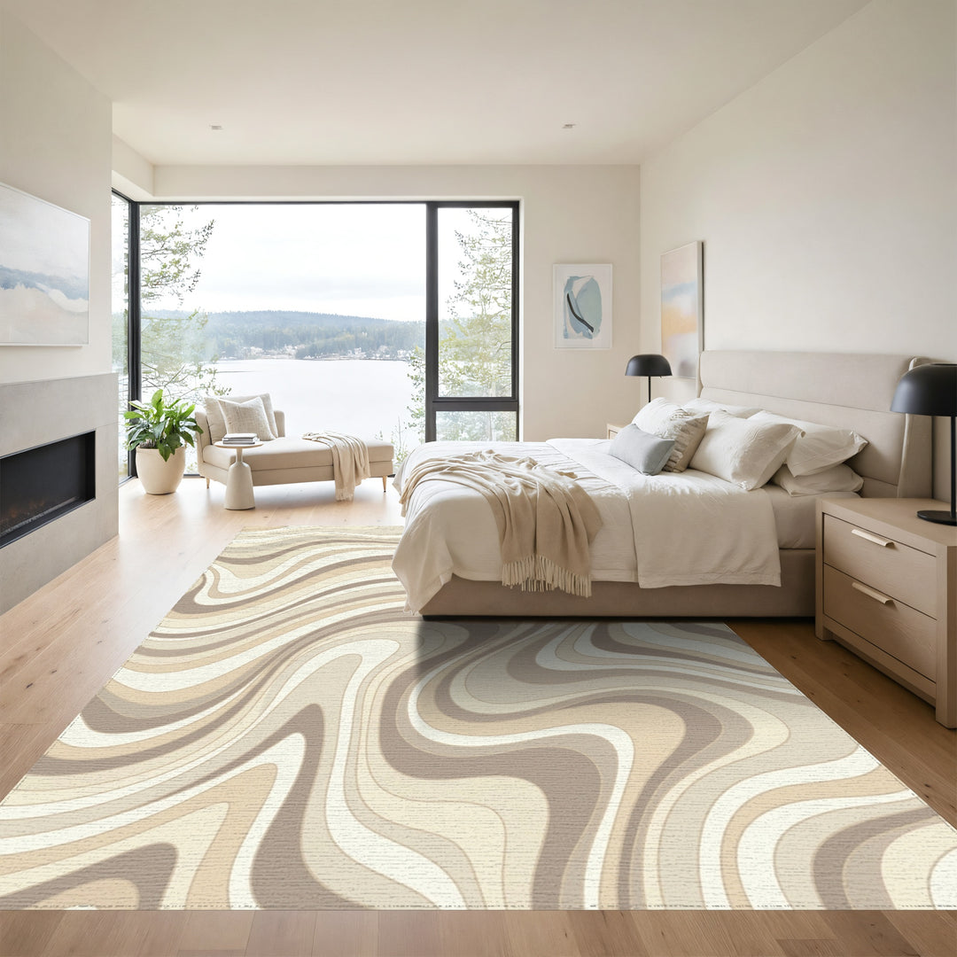Earthy Swirl Abstract Lines Rug