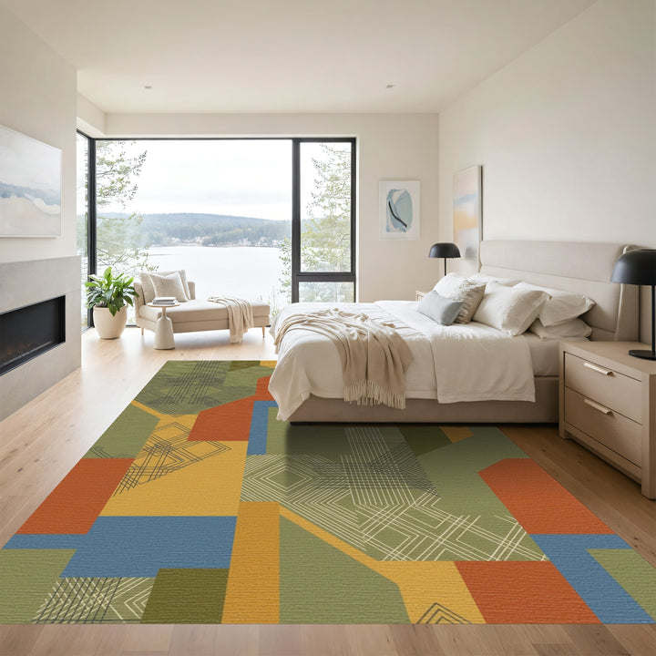 Retro Geometric Blocks Abstract Rug