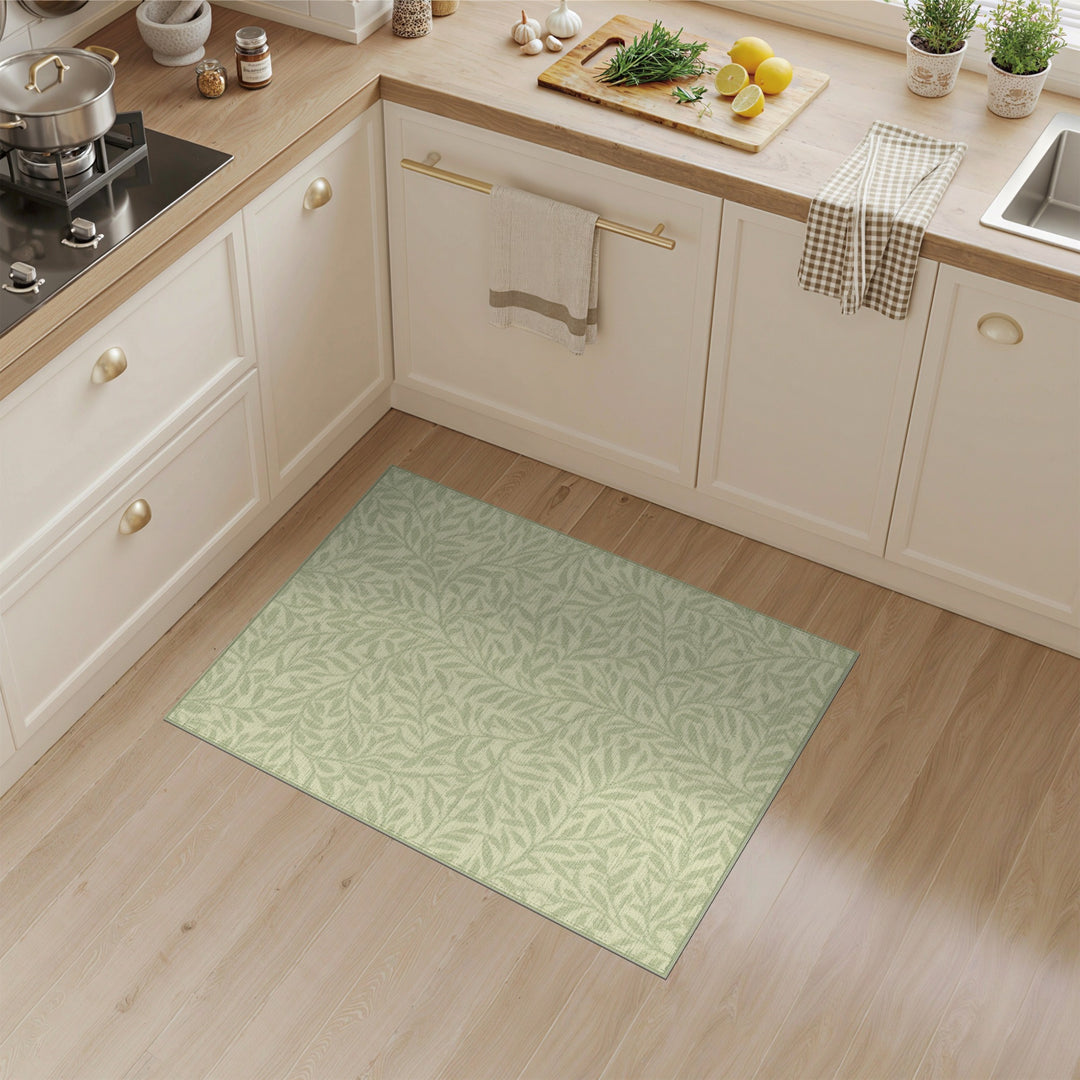 Green Sage Green Leaf Vine Area Rug