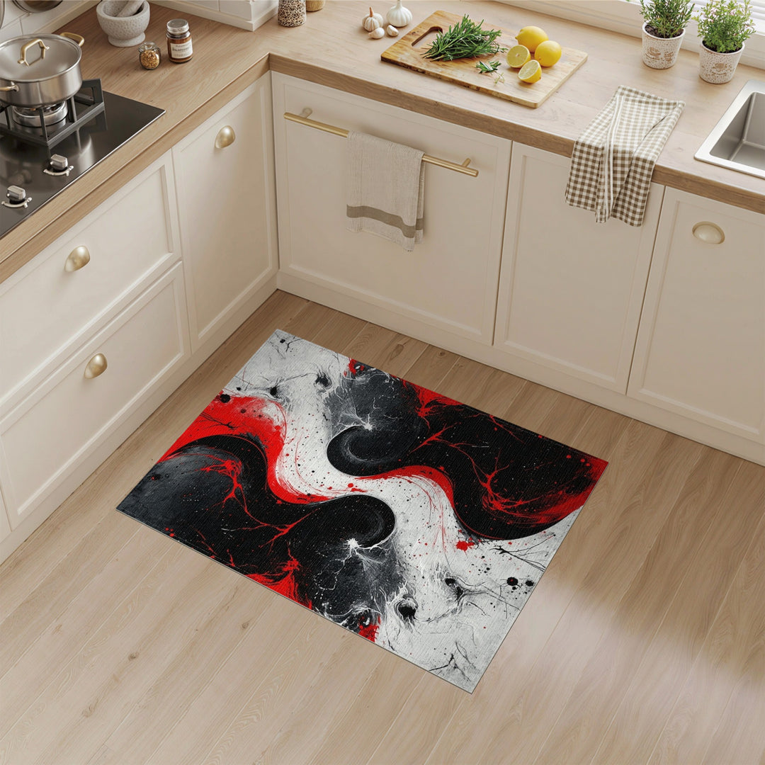 Bold Red Black Swirl Abstract Area Rug