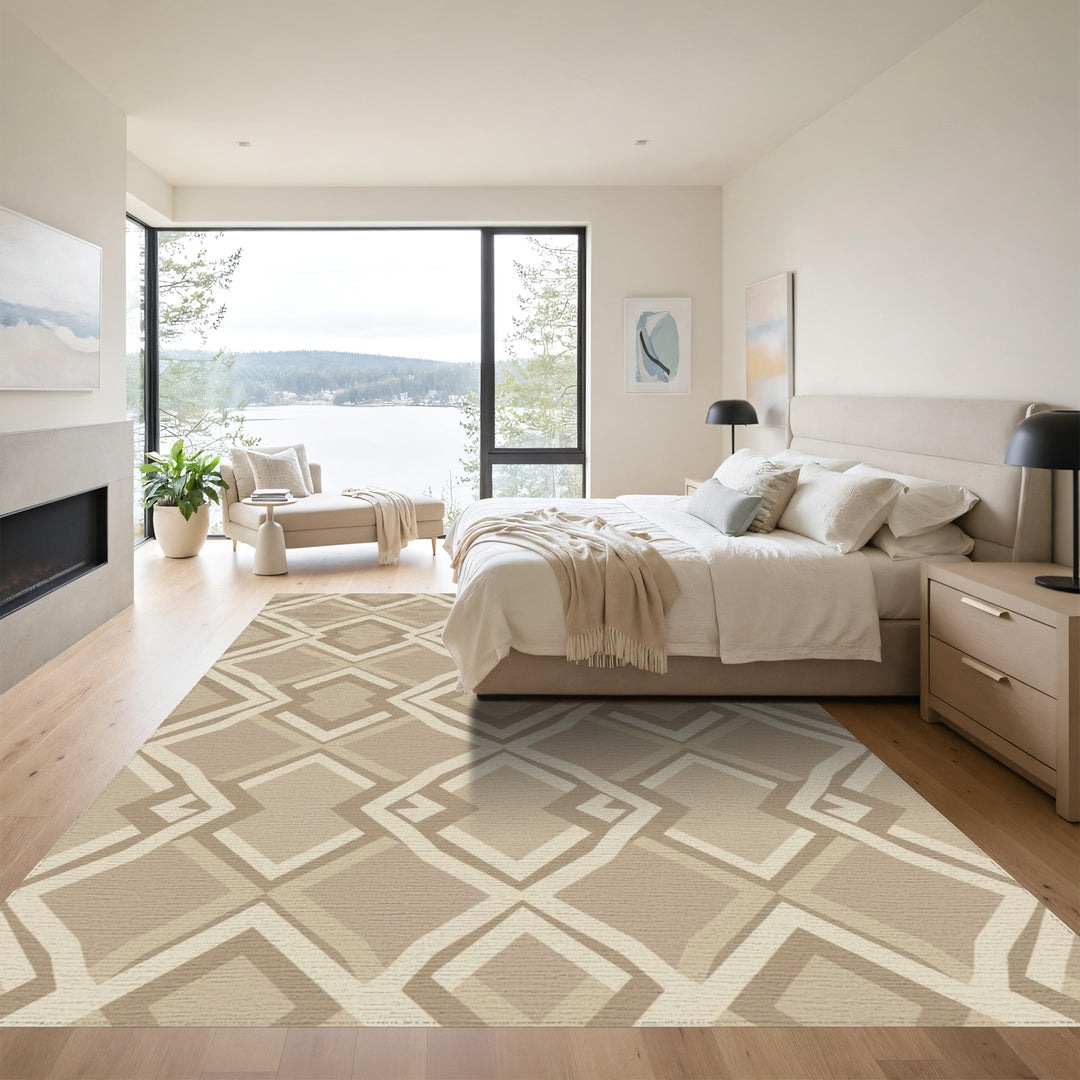 Neutral Earth Tone Diamond Geo Rug