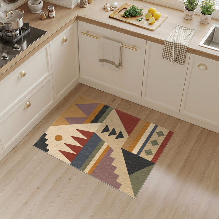 Geometric Modern Area Rug with Earth Tone Triangles