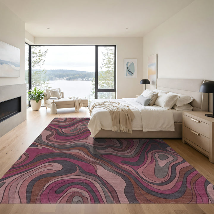 Retro Swirl Abstract Magenta Gray Rug