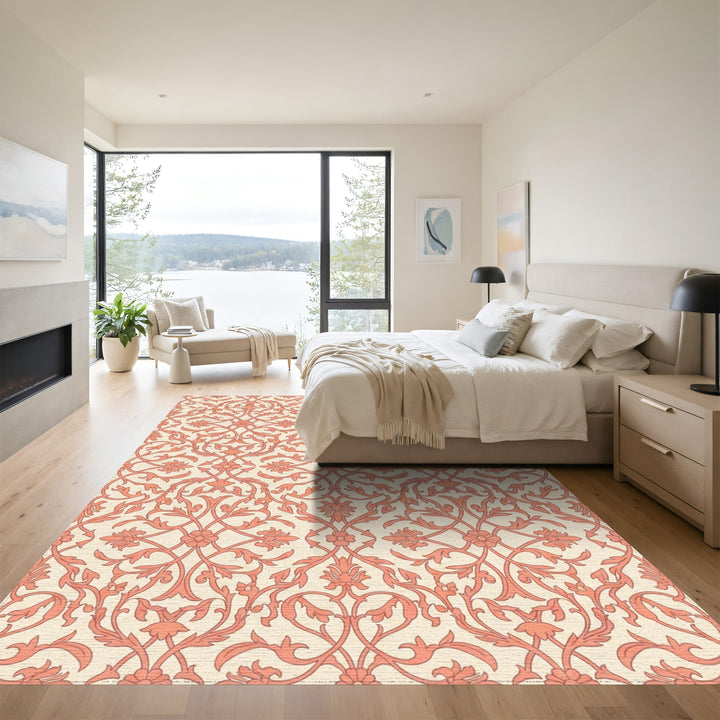 Coral Flourish Lattice Scroll Rug