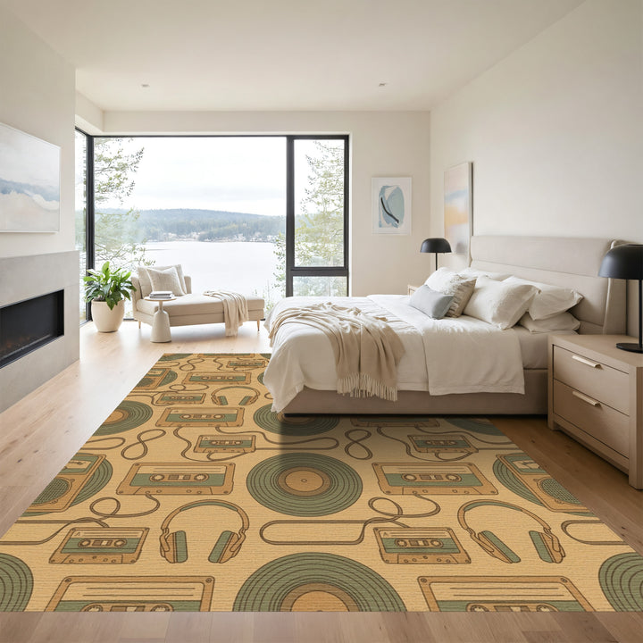 Retro Cassette Tape Vinyl Record Rug