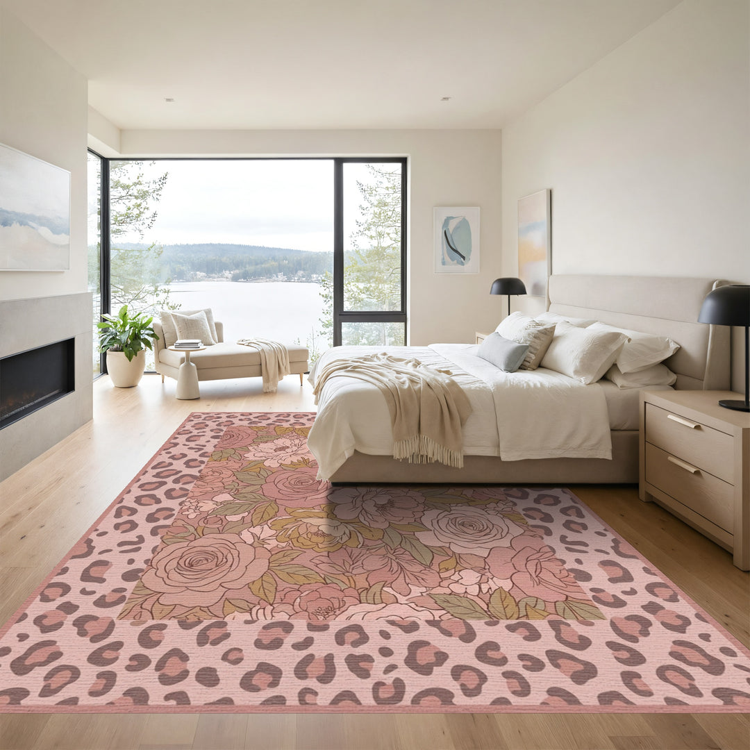 Blush Leopard Floral Garden Medley Rug