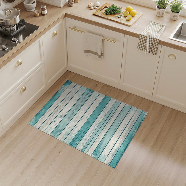Distressed Teal Wood Plank Washable Area Rug