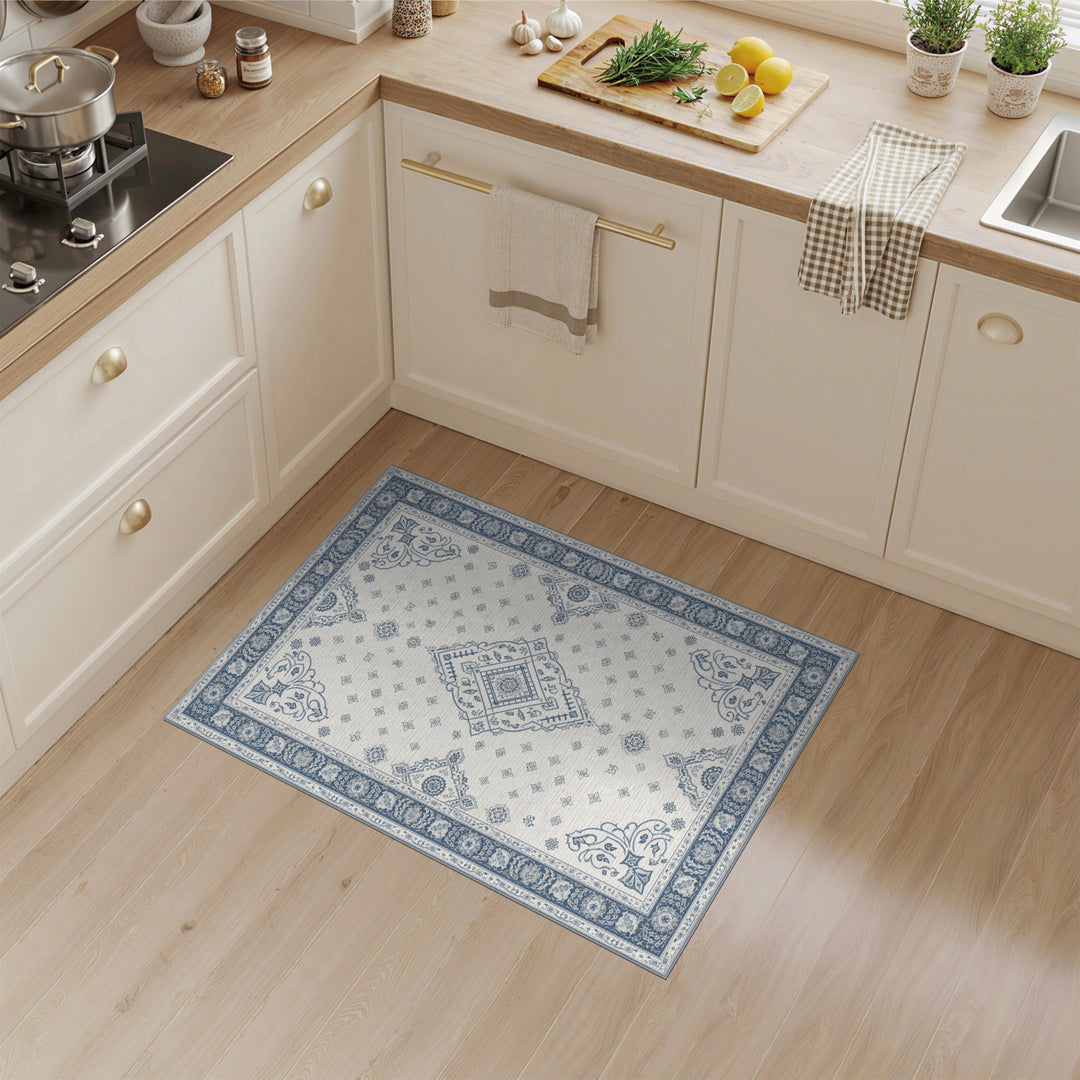 Blue Persian Medallion Washable Area Rug