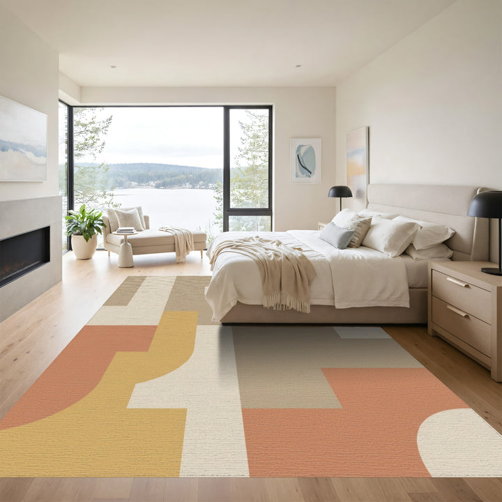 Terracotta Cream Midcentury Geometric Shapes Rug