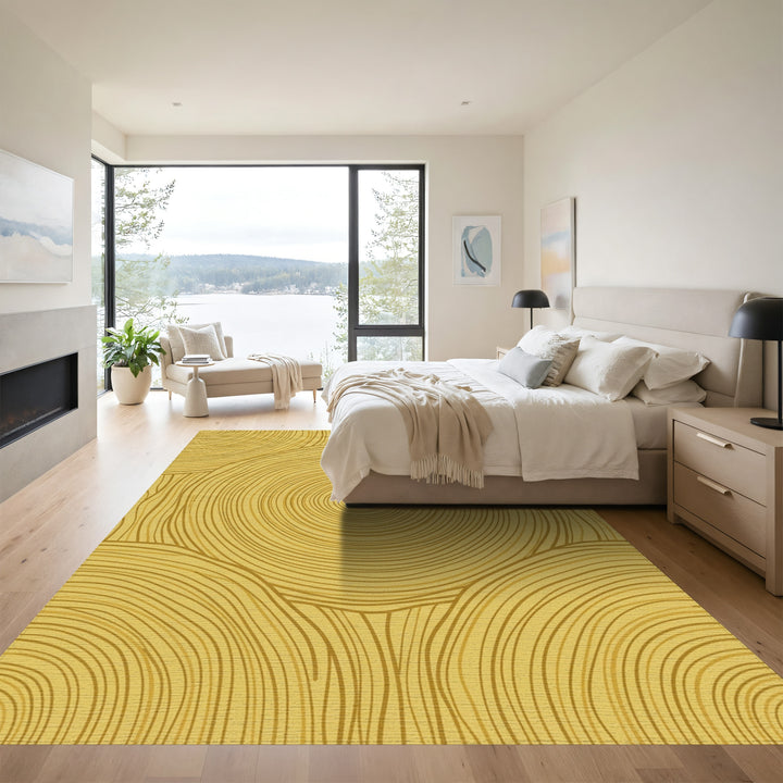 Golden Circular Wood Grain Texture Rug