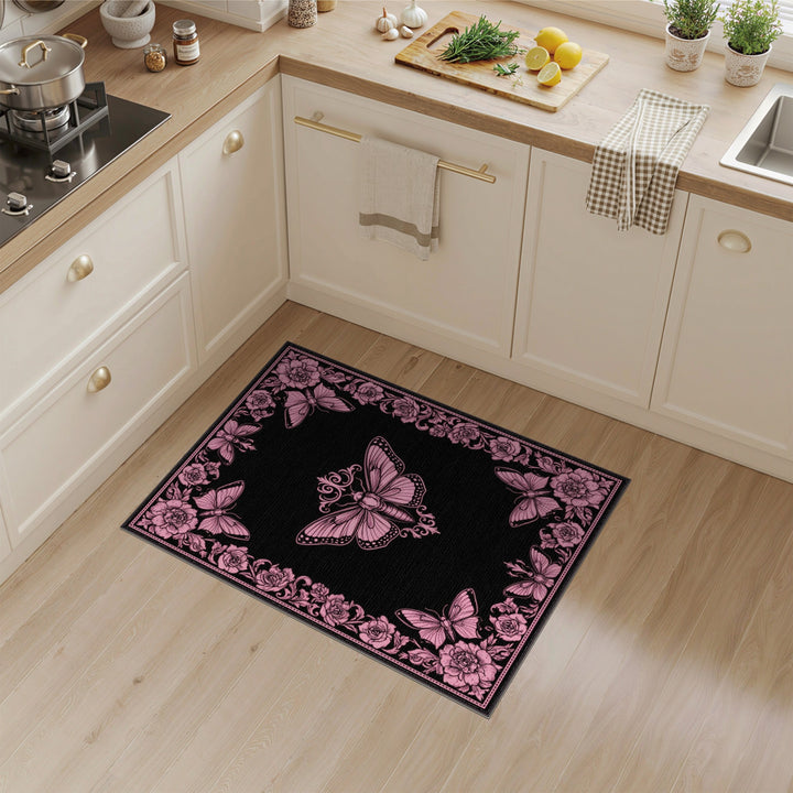 Pink Butterfly Vintage Floral Area Rug