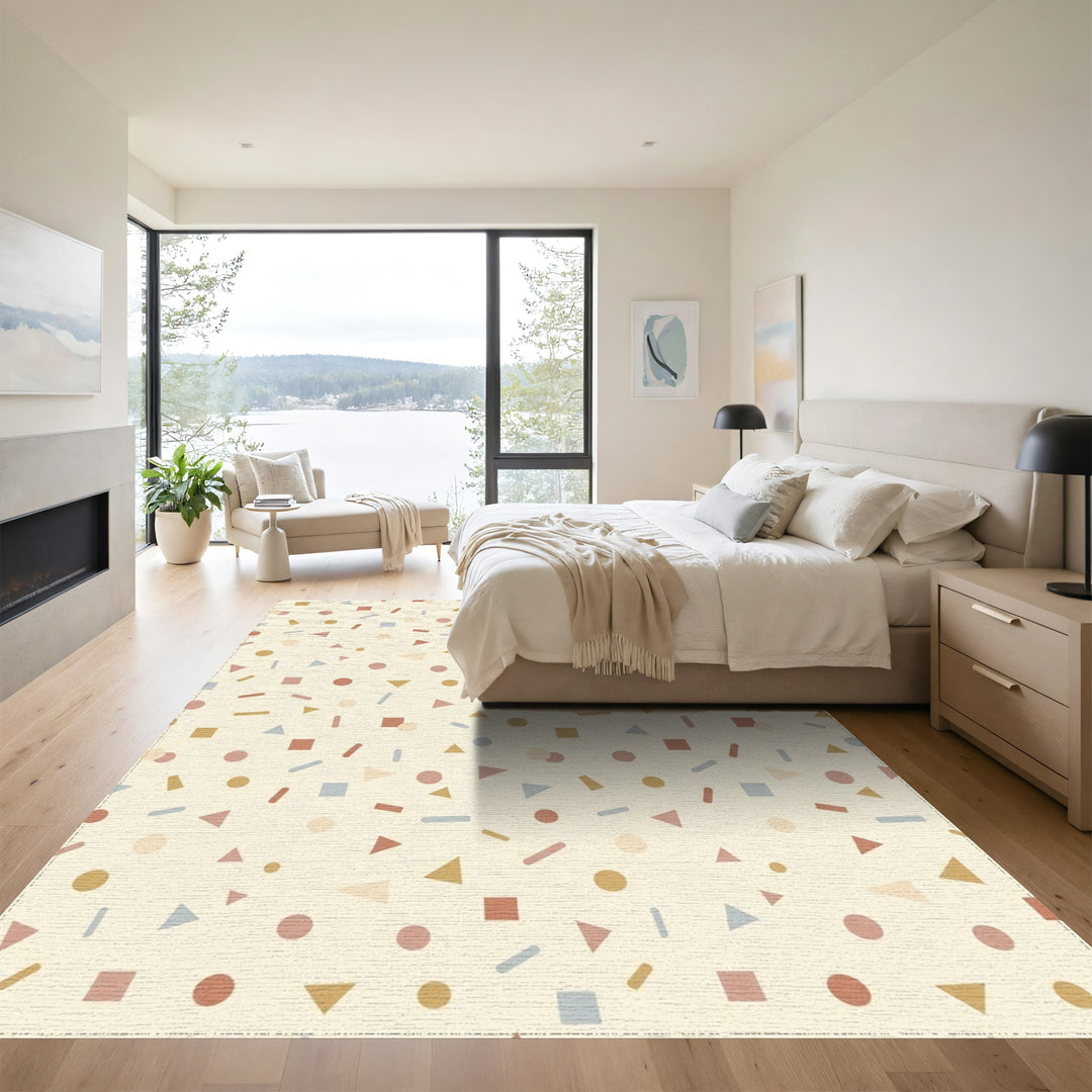 Cream Confetti Geometric Scatter Rug