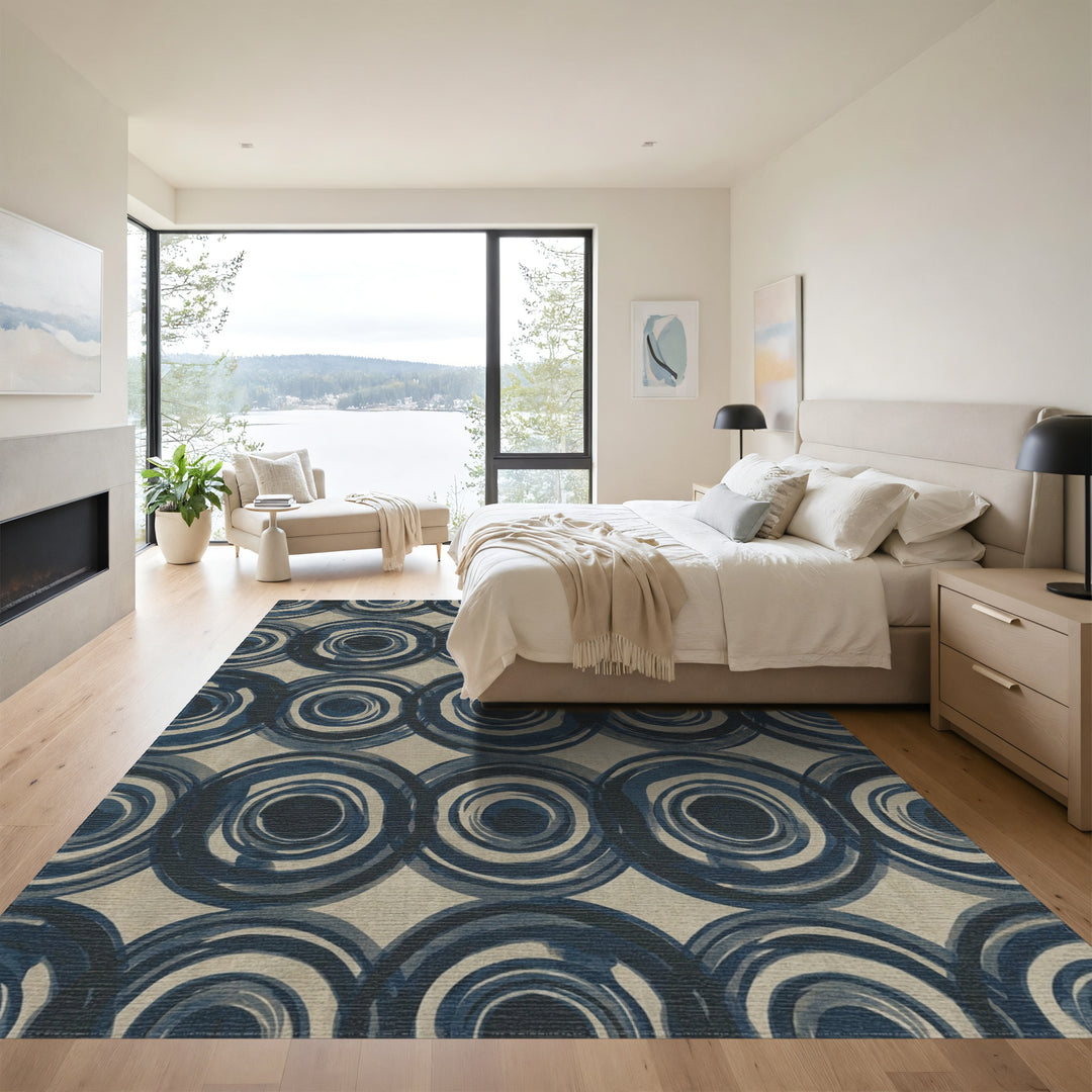 Ink Blue Concentric Circles Rug