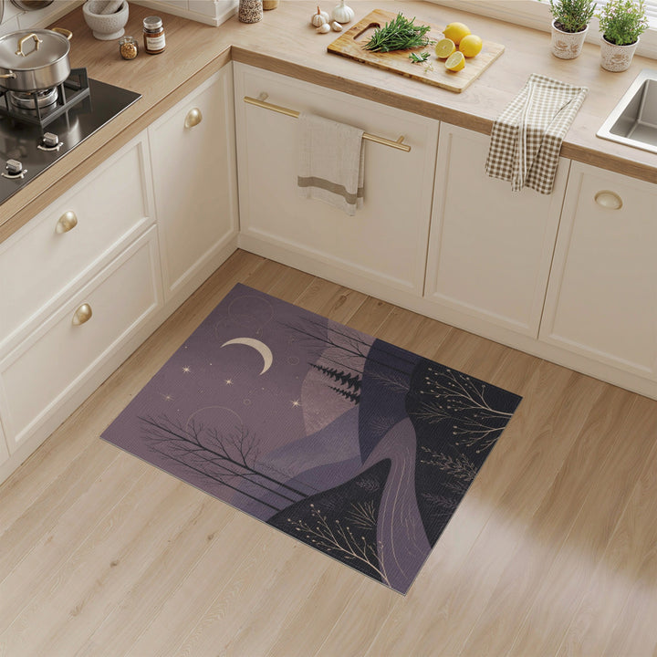 Starry Night Path Purple Washable Rug